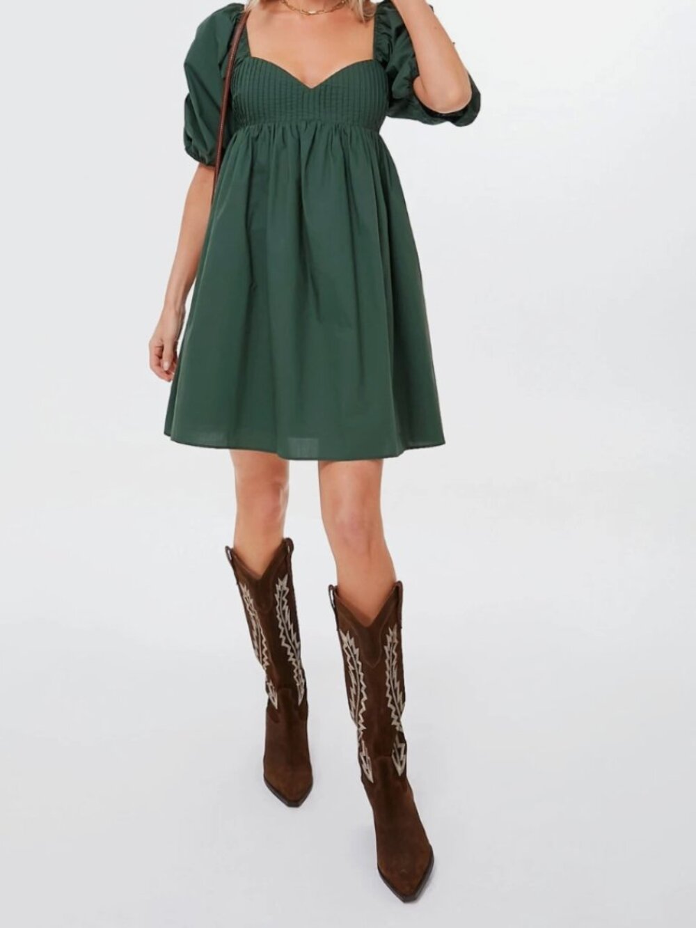 Tuckernuck Hyacinth House Emerald Green Puff Sleeve Sasha Mini Dress Size Large